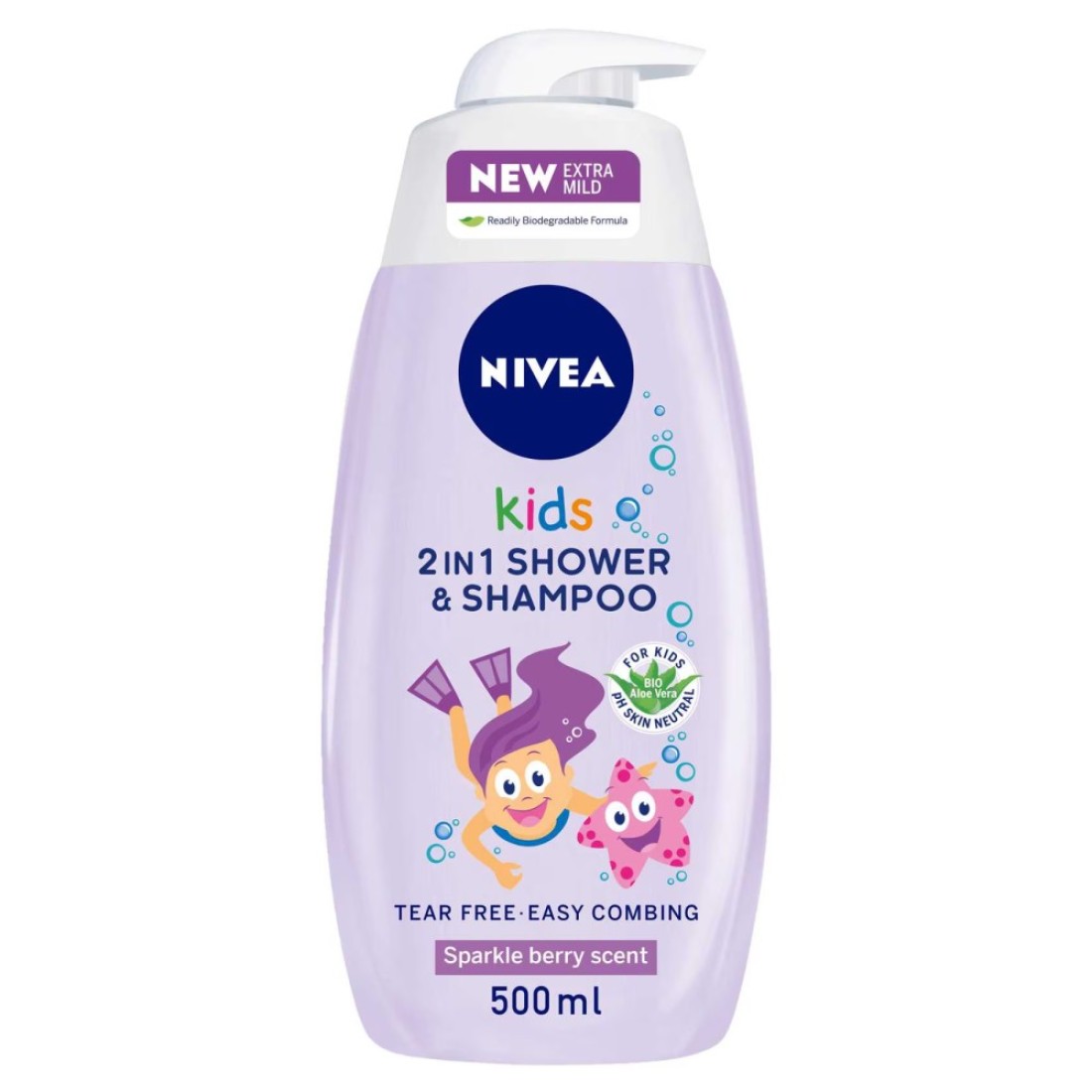NIVEA Kids 2-In-1 Shower, Shampoo &amp; Conditioner Sparkle Berry Scent Purple 500ml