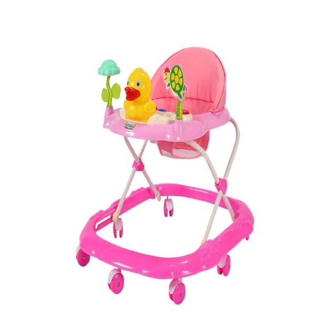 Lovely Baby Foldable Kids Walker LB 852 with Adjustable Height, Music & Toys, Rotating Wheels, Foldable Safe Support Activity Walker for Toddlers, Small Infant Boy Girl 6-15 M - Pink