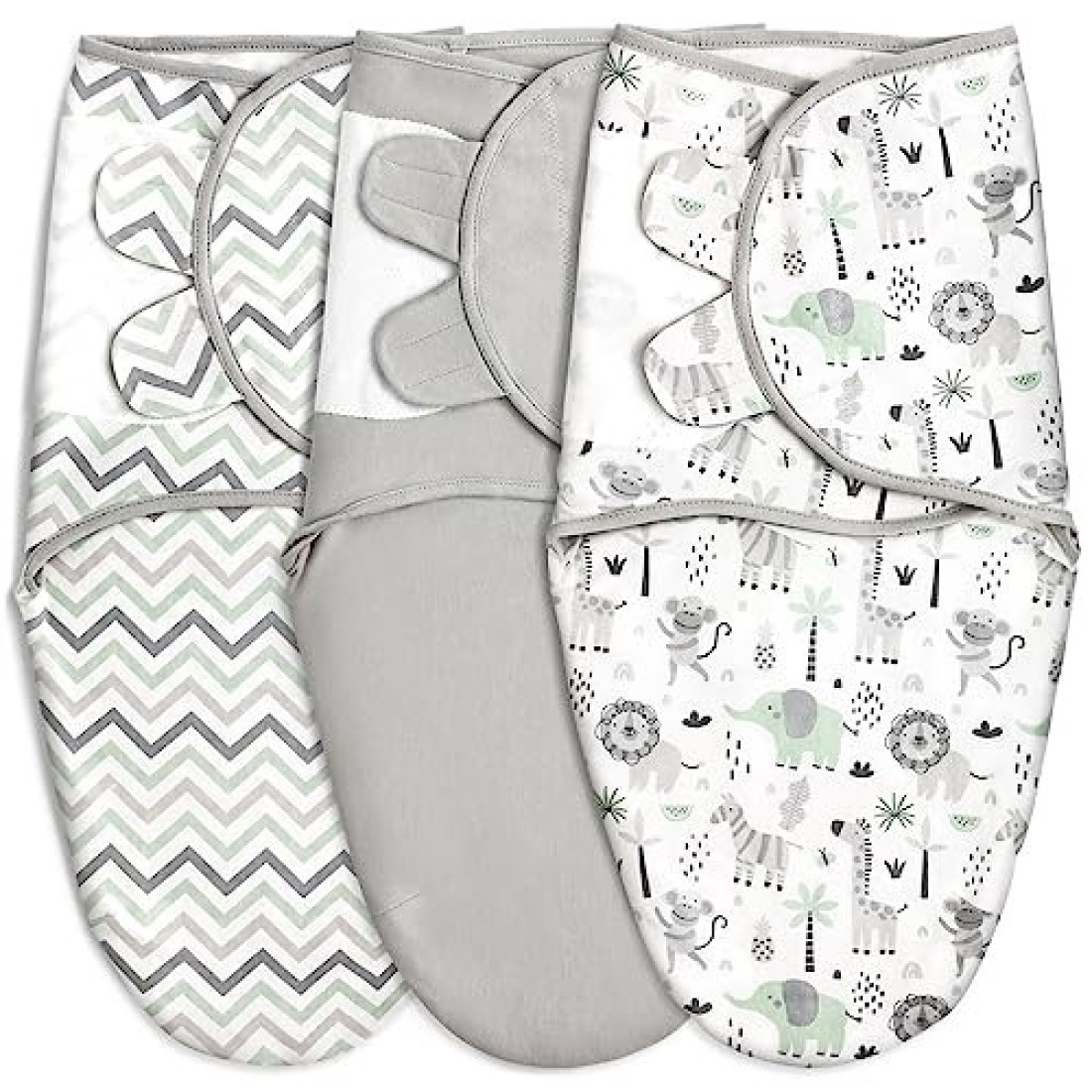 GLLQUEN BABY Organic Swaddle Sleep Sacks for Newborn - Baby Swaddles 0-3 Months, 3-Pack Newborn Swaddle Sack, Gray Stripe & Animal World, Baby Swaddle Blanket Wrap (Small/Medium)