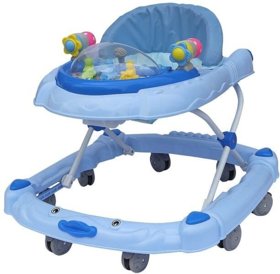 Lovely Baby Foldable Kids Walker BW05 with Adjustable Height, Musical Toys, Rotating Wheels, Comfortable & Safe Activity Walker for Toddlers, Small Infant Boy Girl 6-18 months - Blue