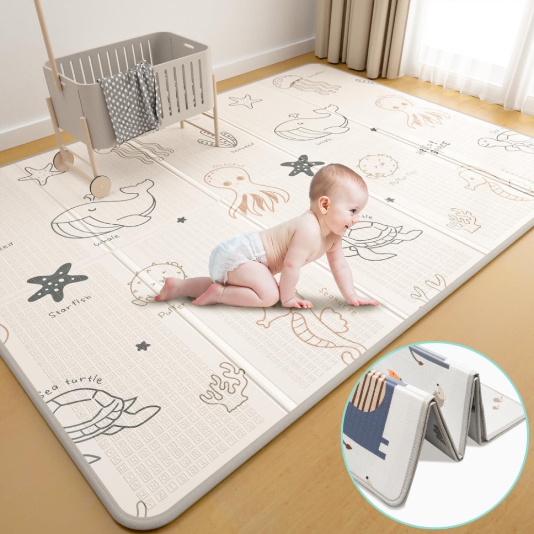Foldable Baby Playmat, XPE Foam Baby Gym & Play Mat with Non-Toxic Materials, Extra Large Size 79" x 59