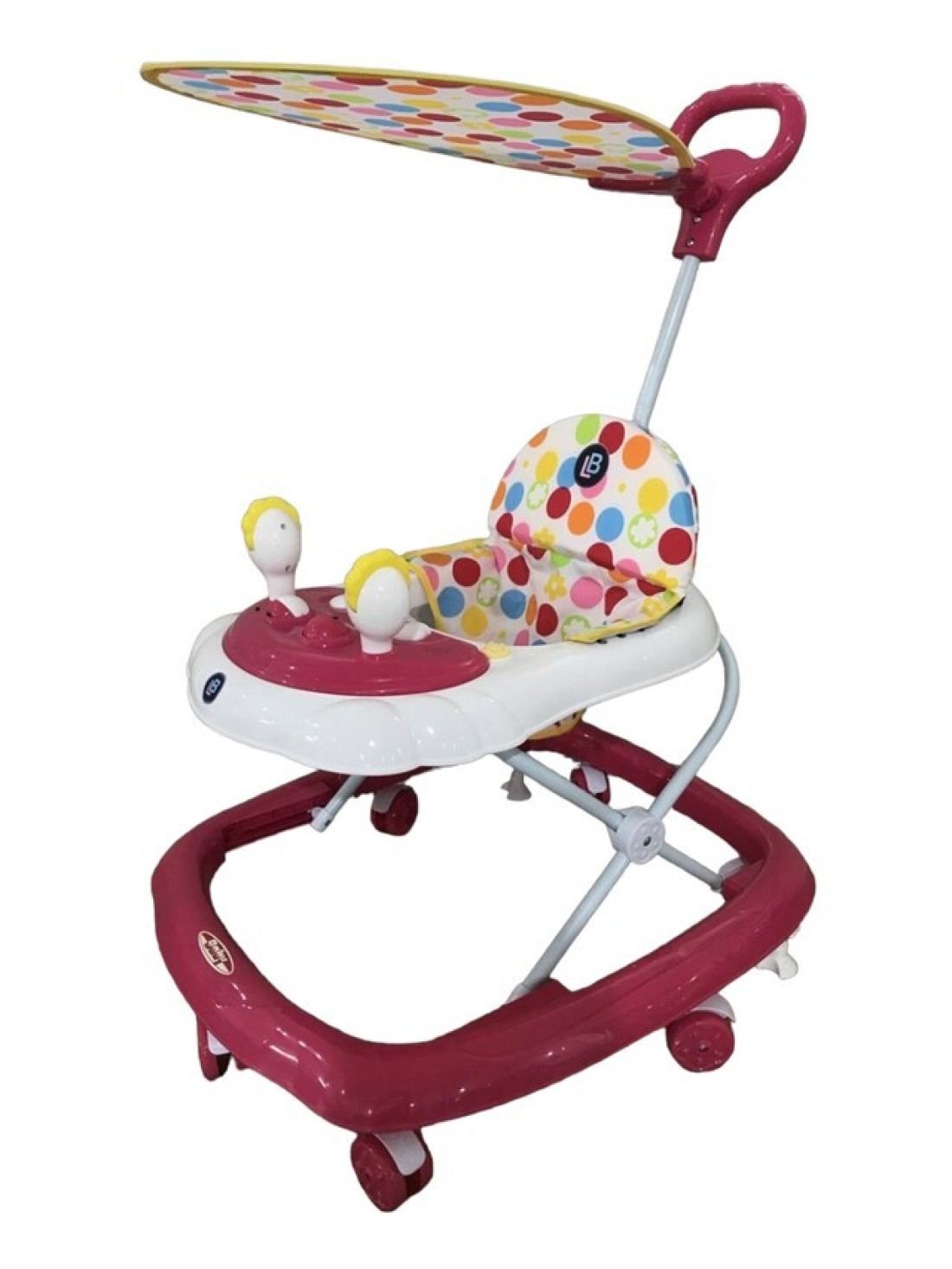 Lovely Baby Foldable Kids Walker LB 581HC with Adjustable Height, Music & Toys, Rotating Wheels, Handle, Foldable Safe Activity Walker for Toddlers, Small Infant Boy Girl 6-18 M - Pink