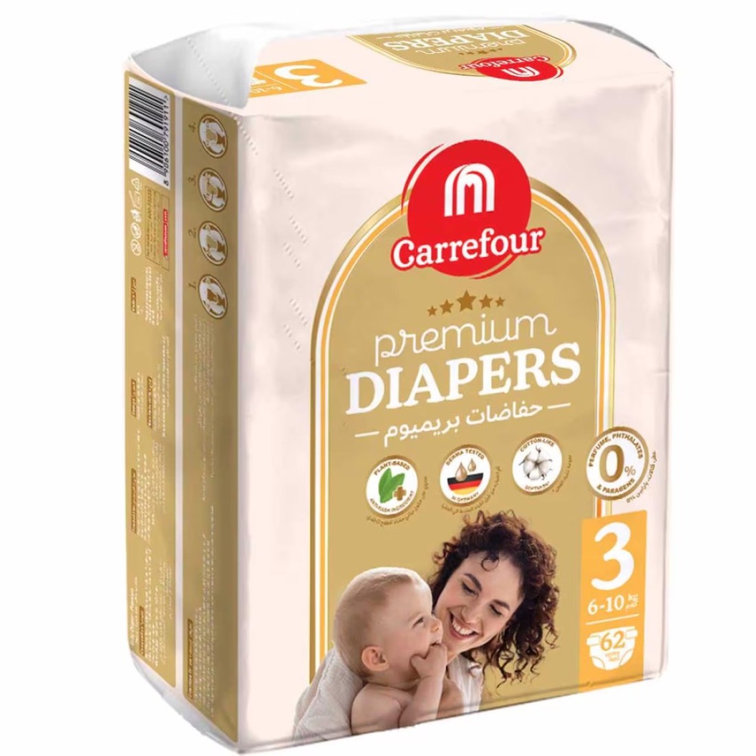 Carrefour Premium Diapers Size 3 6-10kg 62 Diapers