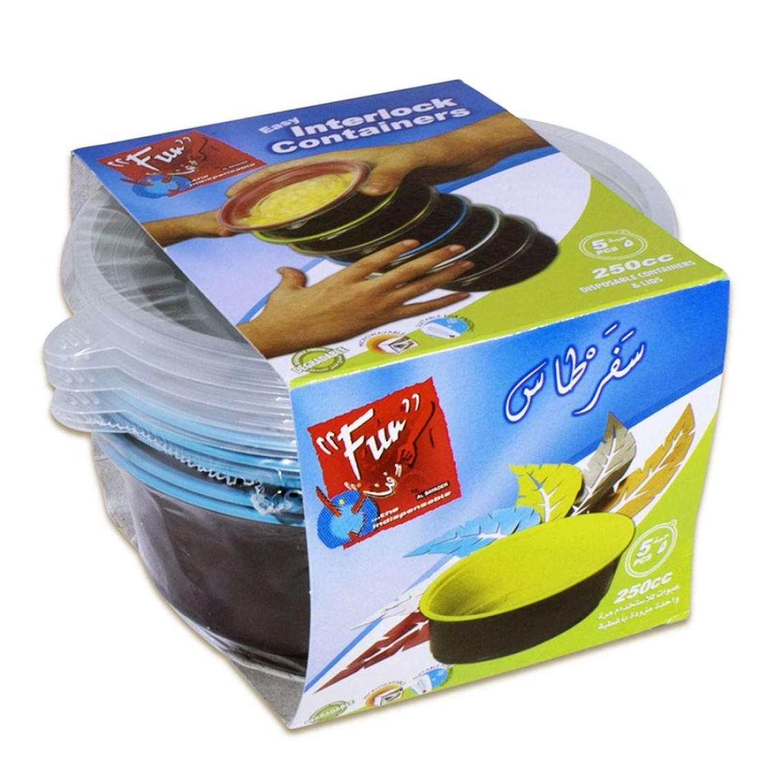 Fun Interlock Container With Screw Base 250cc Black And Clear 5 PCS