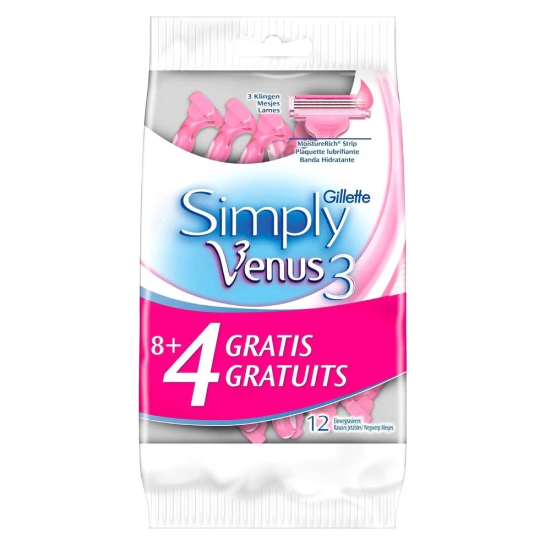 Gillette Simply Venus 3 Blades Disposable Razor Pink 12 PCS