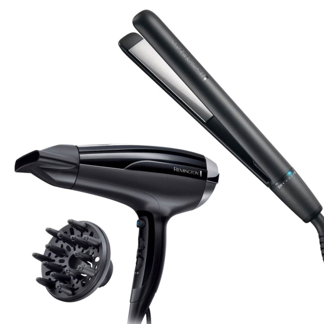 Remington Hair Straightener S3700 With Hair Dryer D5215 And Diffuser Black