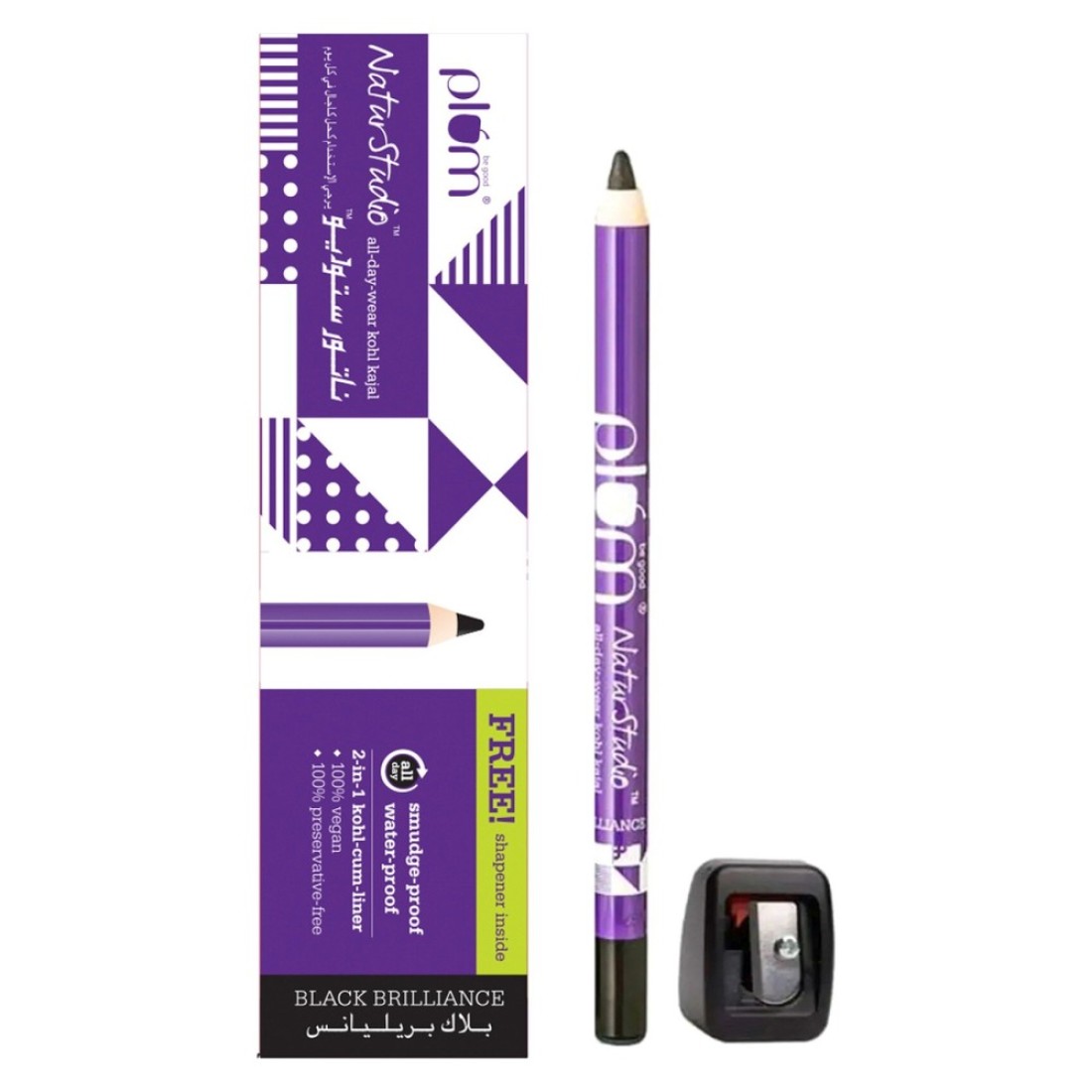 Plum NaturStudio All-Day-Wear 2-In-1 Kohl Kajal Black Brilliance With Sharpener 60g