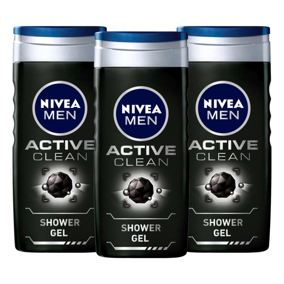 NIVEA MEN 3in1 Shower Gel Active Clean Charcoal 250ml Pack of 3