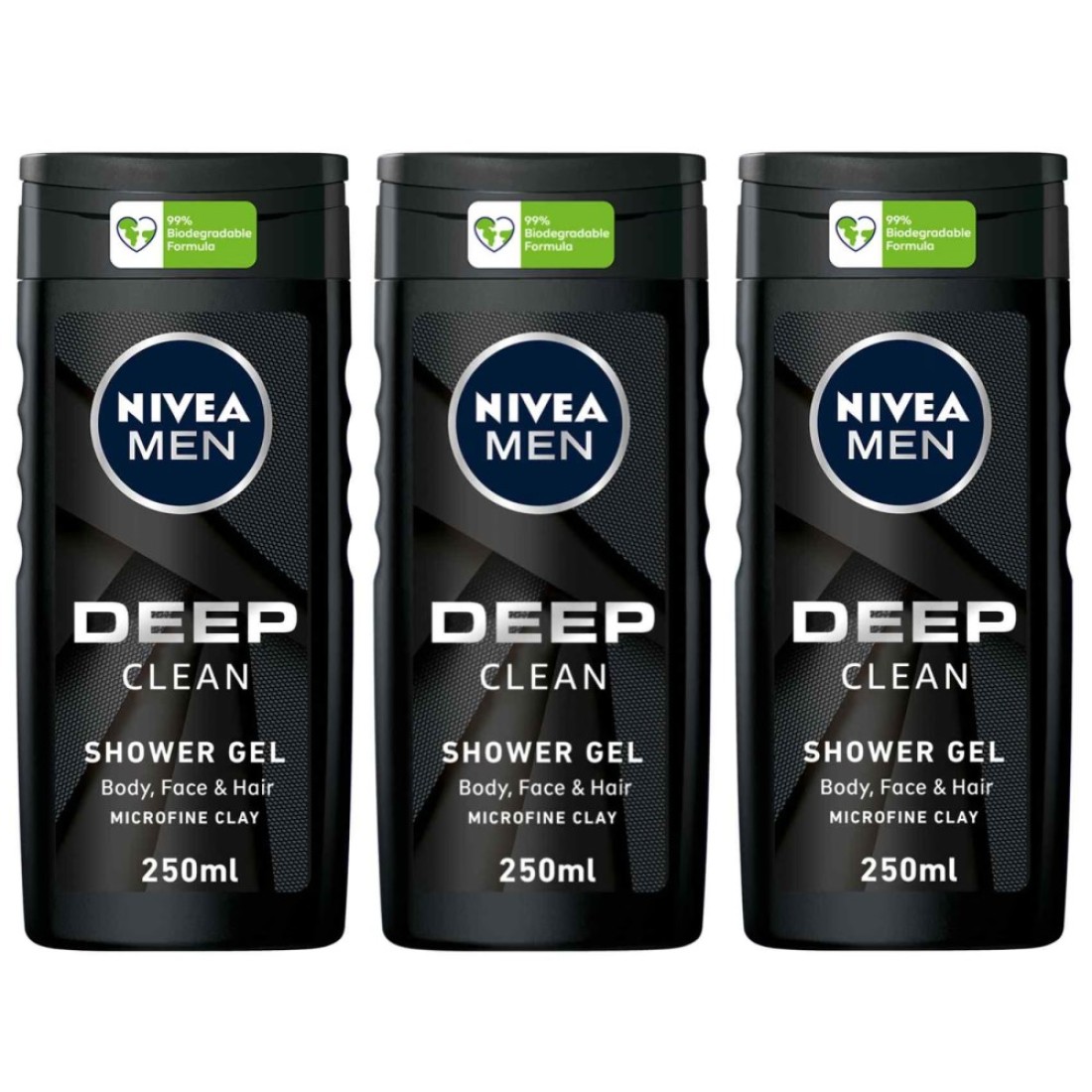 NIVEA MEN 3in1 Shower Gel DEEP 250ml Pack of 3