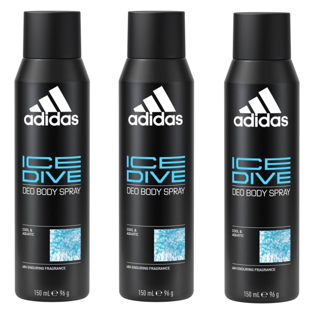 Adidas Ice Dive Deodorant Body Spray for Men Cool and Aquatic 150ml Pack of 3