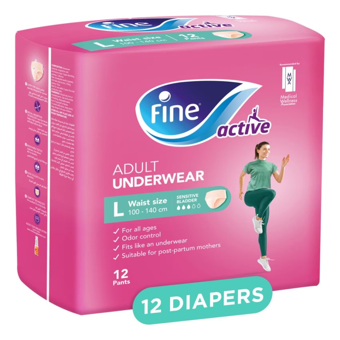 Fine Active Female Postpartum Diapers Large Size Pack Of 12 Pull-Ups
