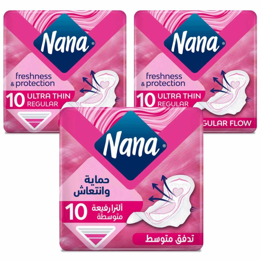 Nana Ultra Thin Regular Sanitary Pads with Wings 10 Pads Pack of 3