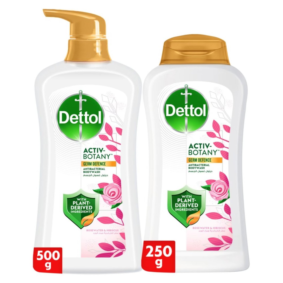 Dettol Activ-Botany Antibacterial Showergel and Bodywash Rosewater and Hibiscus 500ml+250ml