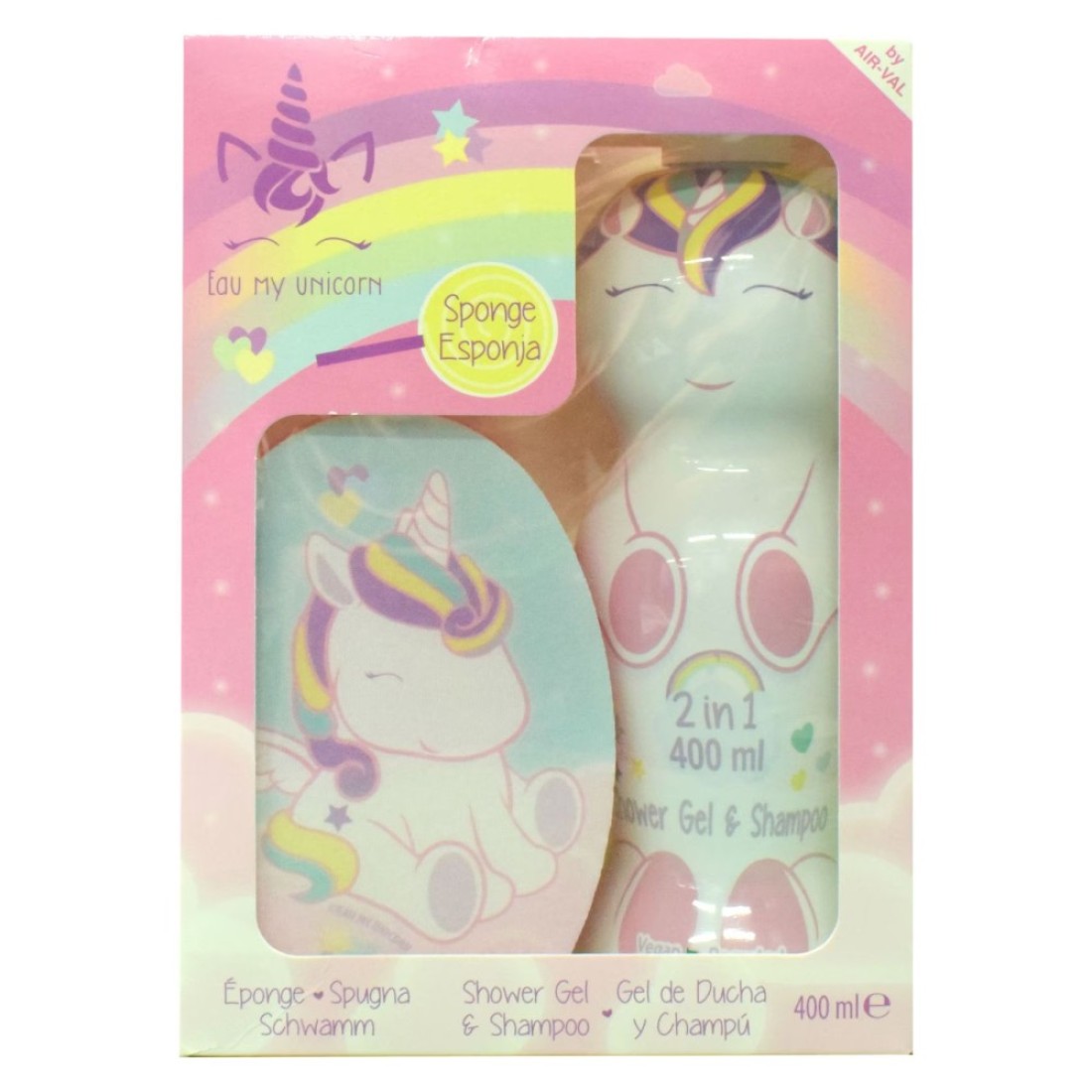Air-Val Eau My Unicorn 1D Figure 2-in-1 Shower Gel and Shampoo 400ml with Sponge Gift Set