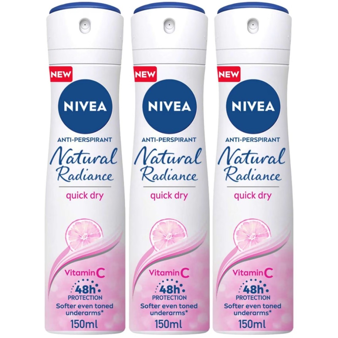 NIVEA Antiperspirant for Women Natural Radiance Spray 150ml Pack of 3