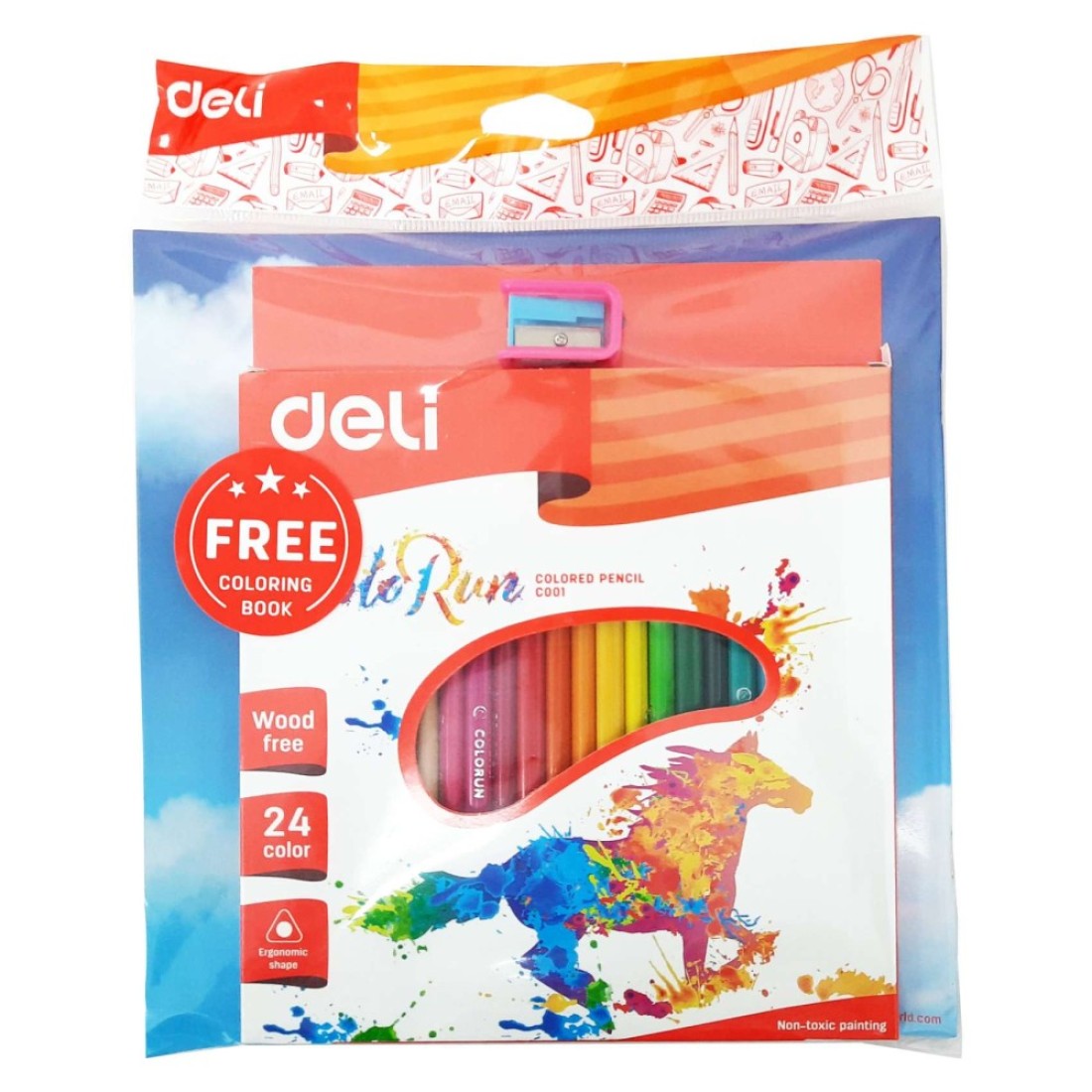 Deli ColoRun Coloured Pencil 24 PCS with Colouring Book and Sharpener