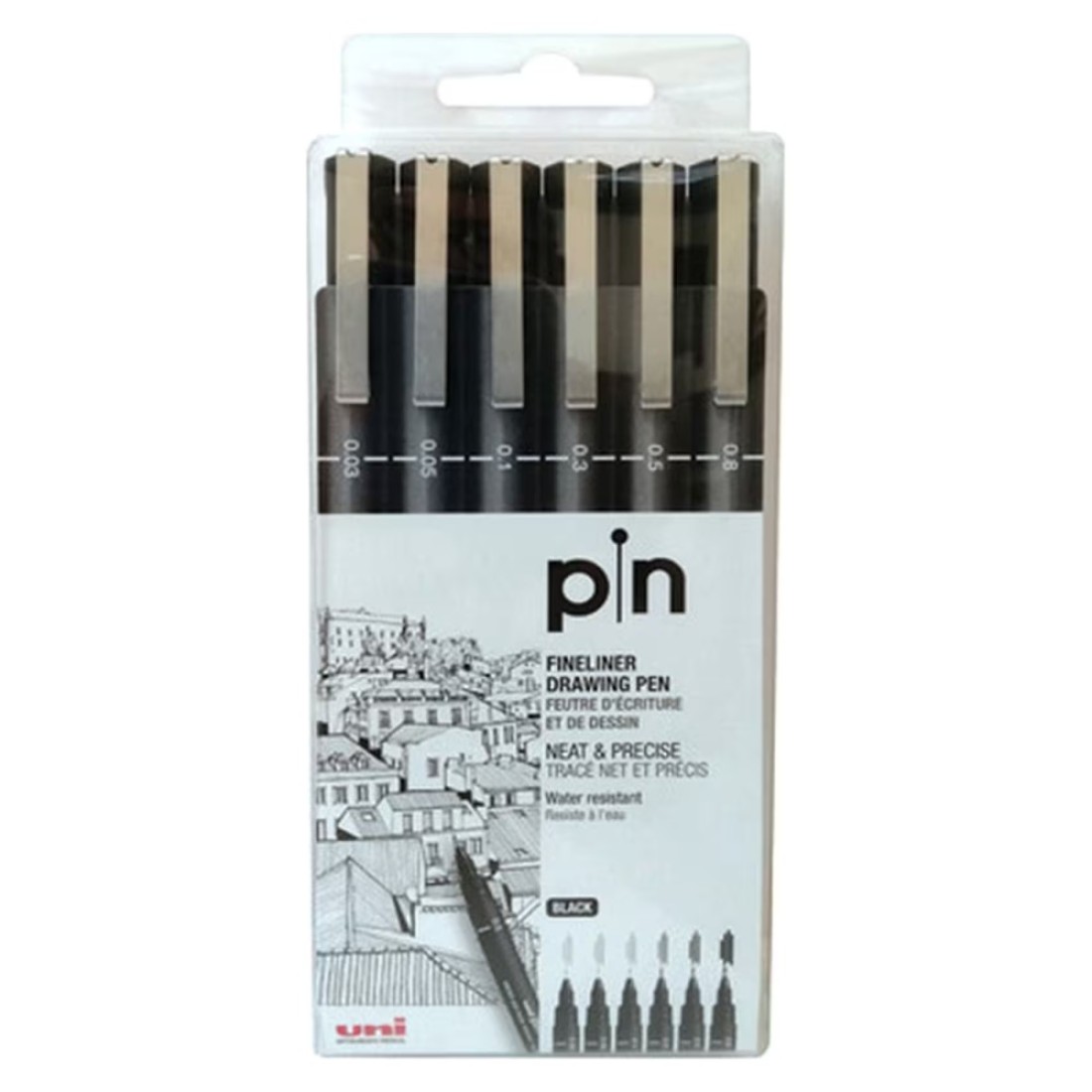 Uni-ball Pin Fineliner Drawing Pen Black 6 PCS