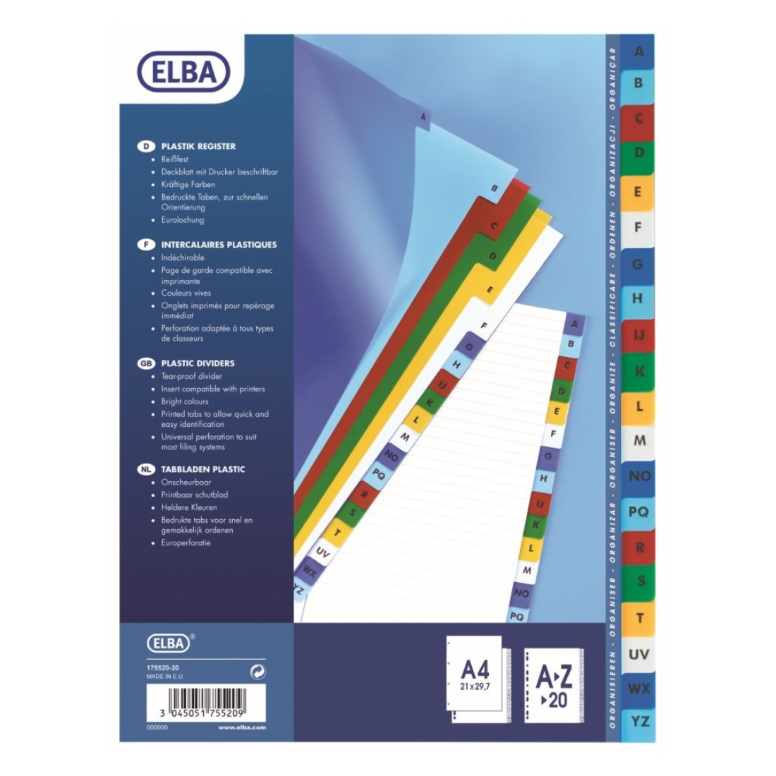 Elba A To Z Dividers Assorted A4 12 Tabs
