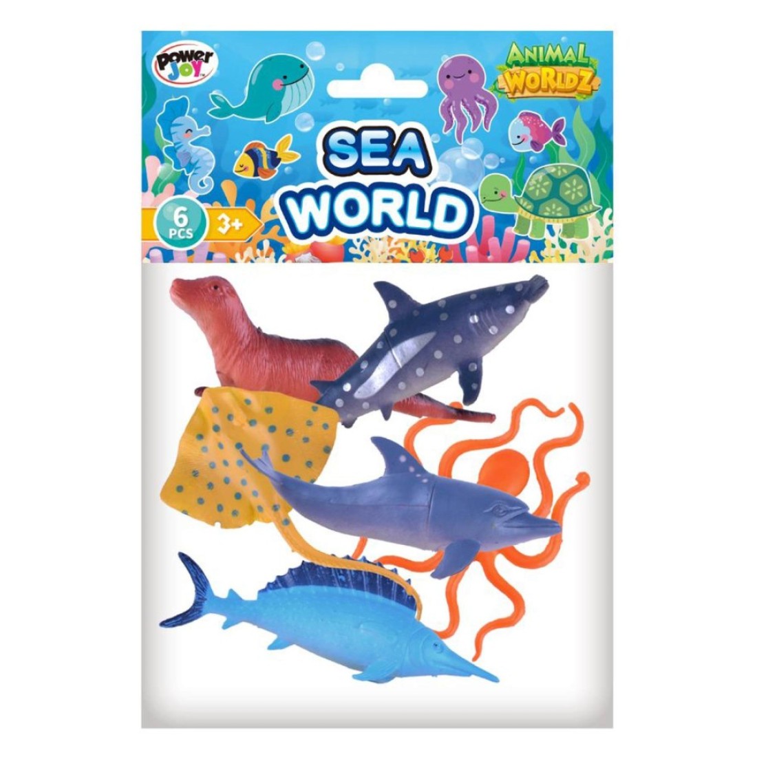 Power Joy Animal Worldz Sea World Animal Figure Toy 4inch 6 PCS