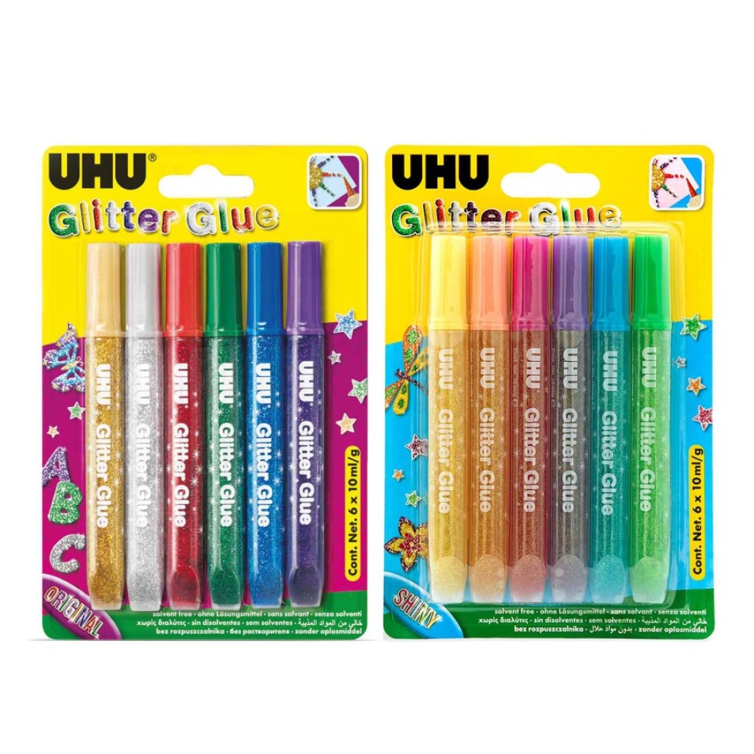 UHU Glitter Glue Multicolour 10ml 6 PCS Pack of 2