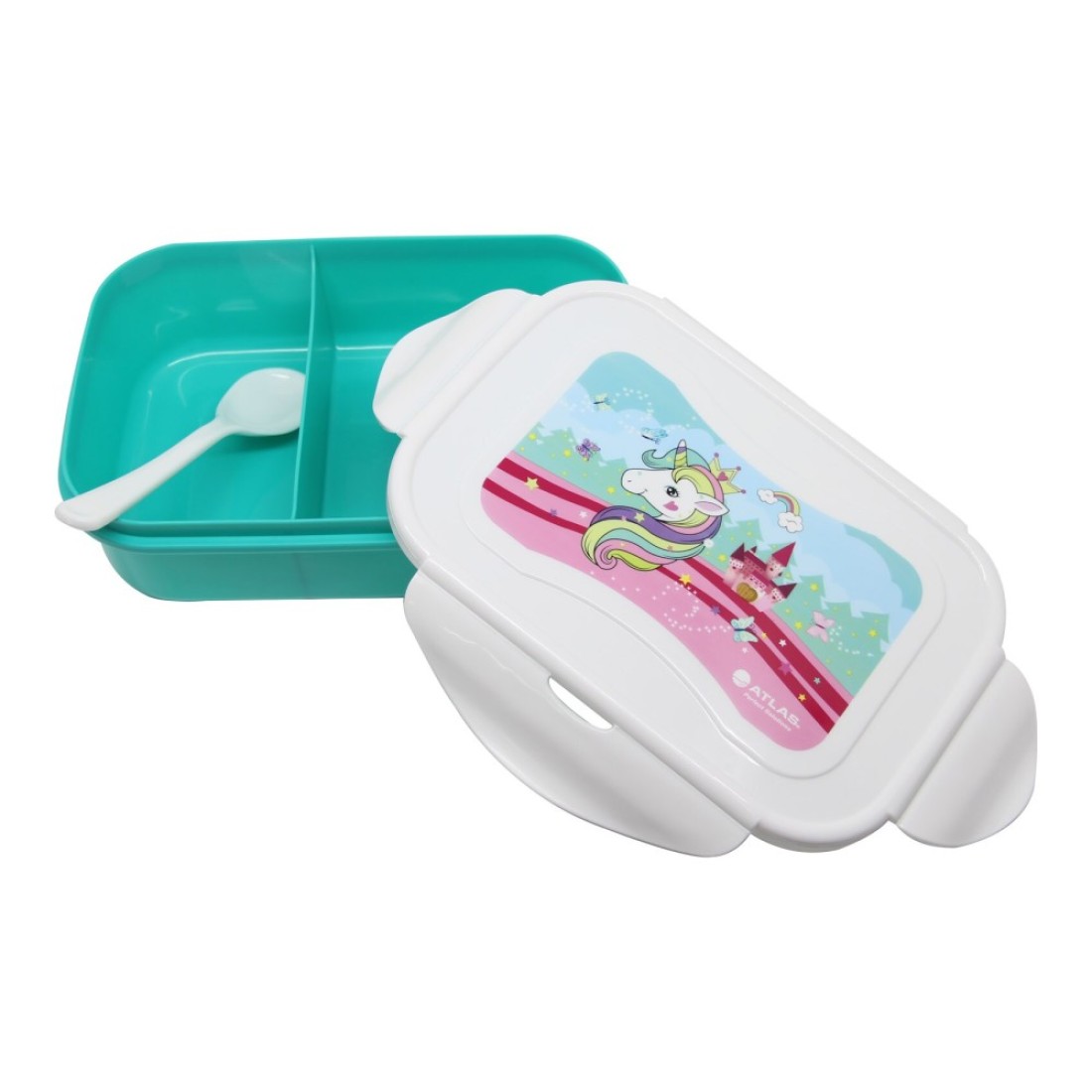 Atlas Unicorn Printed Lunch Box with Spoon Green
