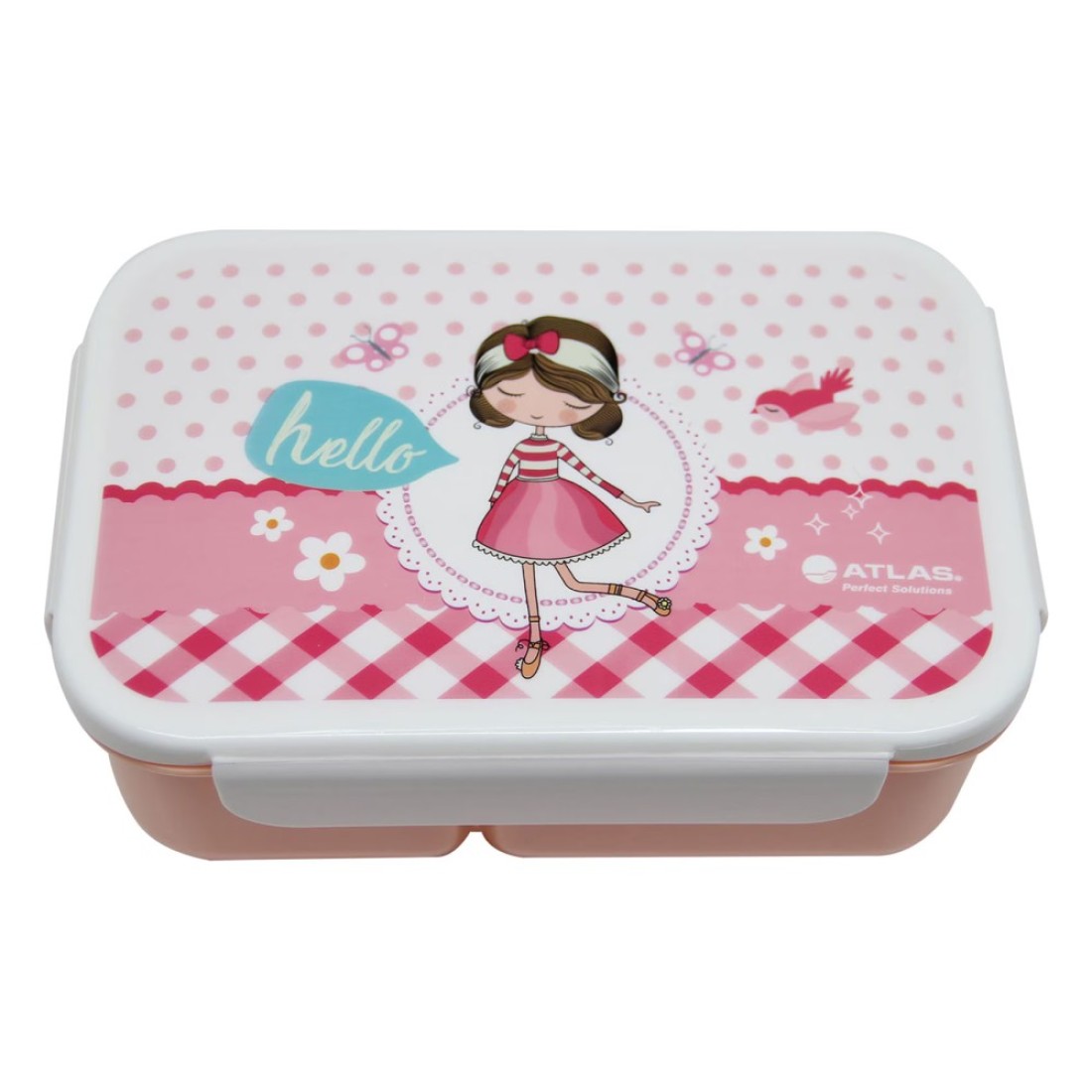Atlas Printed Lunch Box with Spoon Pink