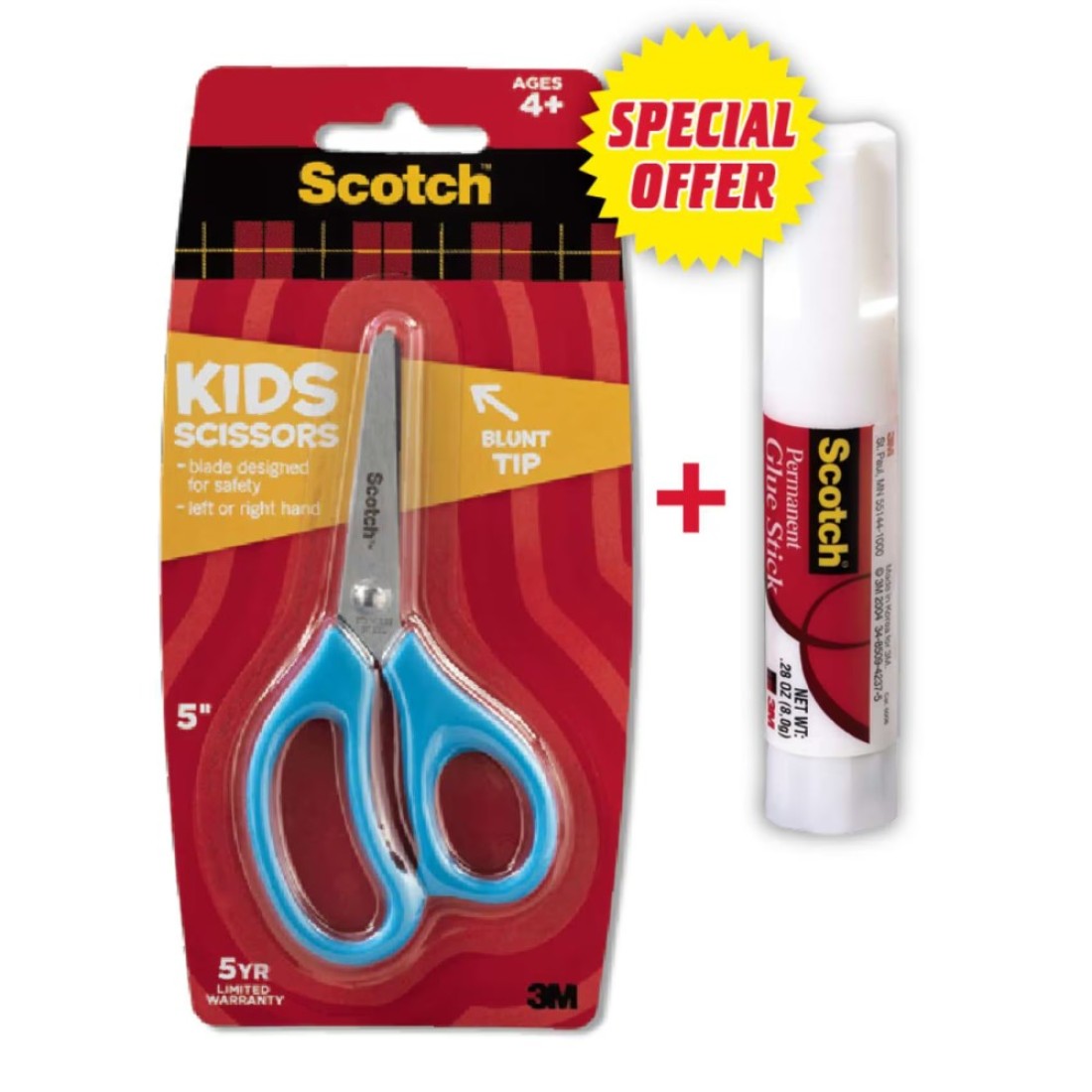 3M Scotch Kids Scissors 5inch with Permanent Glue Stick 8g Multicolour