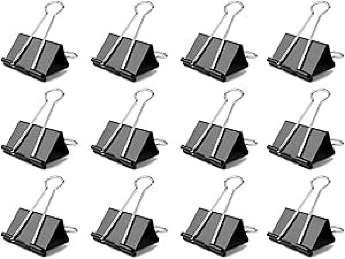 Fitto Binder Clips - Heavy Duty Metal Clamps for Organizing Papers, Files, Office Supplies, and Schoolwork - Durable, Reusable, Ideal for Home, Office, and Classroom Use (12Pcs 51mm, Black)