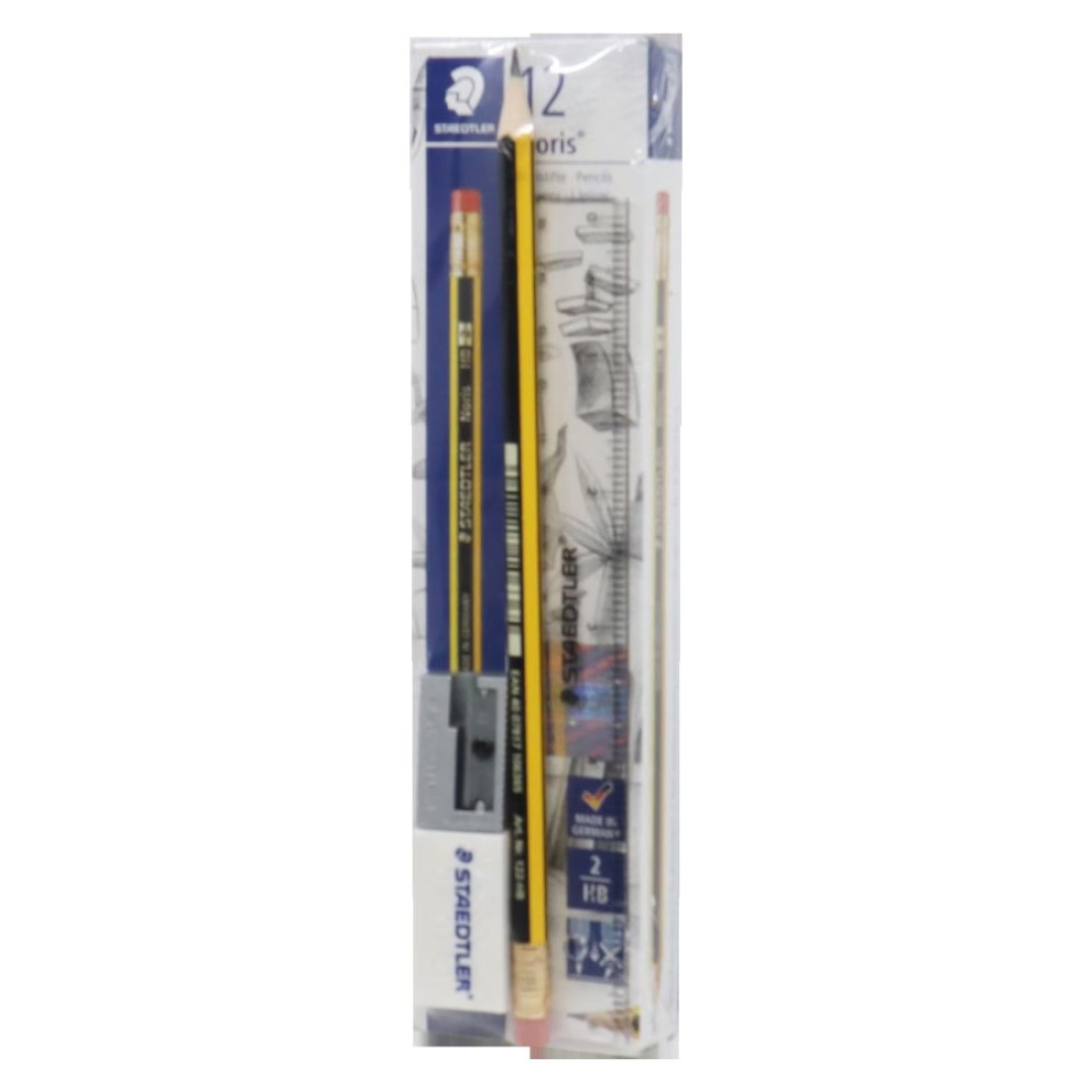 Staedtler Noris 122-HBA HB Pencils Eraser 526-B30 and Sharpener 510-10 with Ruler