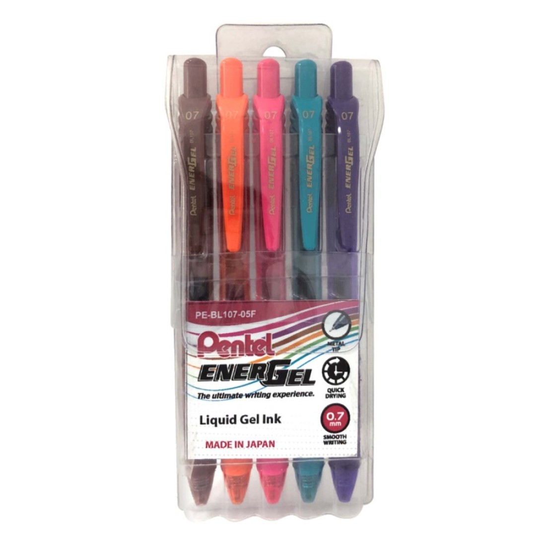 Pentel Energel Liquid Gel ink Pens Multicolour 0.7mm 5 PCS