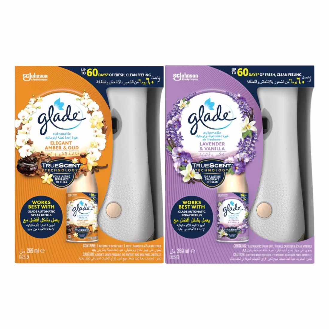 Glade Elegant Amber And Oud Automatic Refill Spray 269ml With Vanilla Automatic Refill Spray 269ml