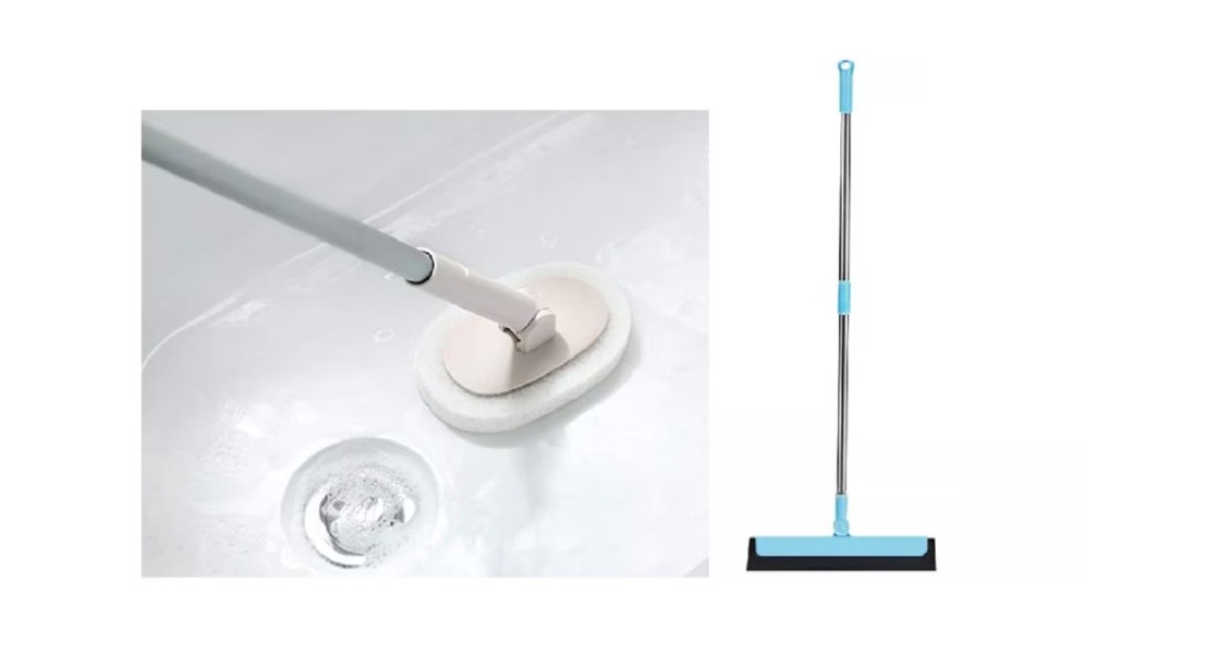 Aiwanto Extendable Long Handle Scrubber Brush & Sweeper Wiper Bathroom Tile Floor Cleaning Brush Wiper Cleaning Accessories