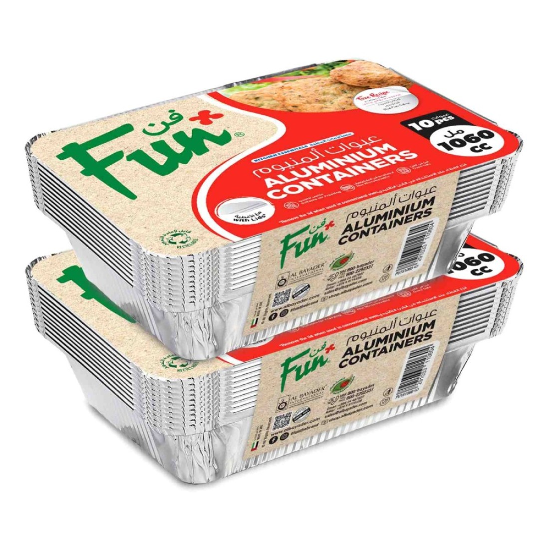 Fun Kitchen Essentials Aluminium Containers with Lids 1060ml 10 Containers 2 PCS