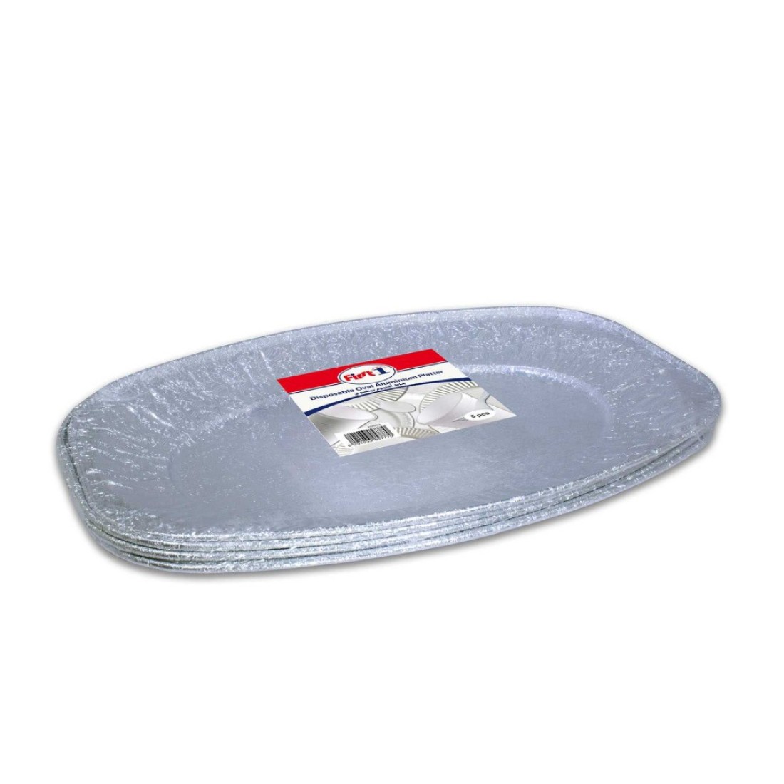 First1 Disposable Oval Aluminium Platter Small Silver 5 PCS