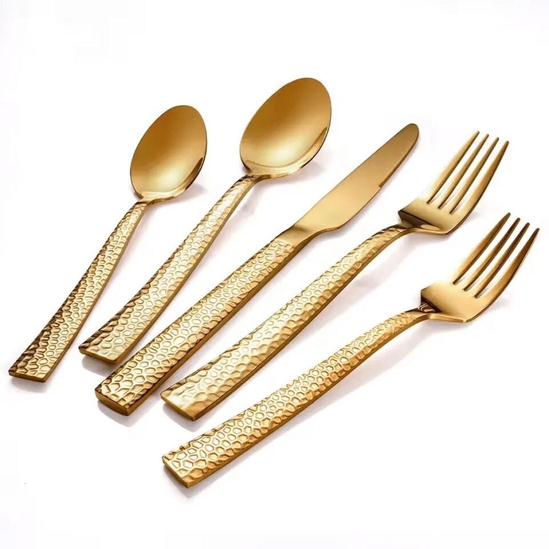أدوات المائدة MAAC Home Glamorous Gold للترفيه الأنيق - مجموعة من 5 أدوات مائدة فاخرة أنيقة متينة وكلاسيكية بتصميم ممتاز مثالية للاستخدام اليومي ، والاجتماع معا ، مطعم ، مأدبة