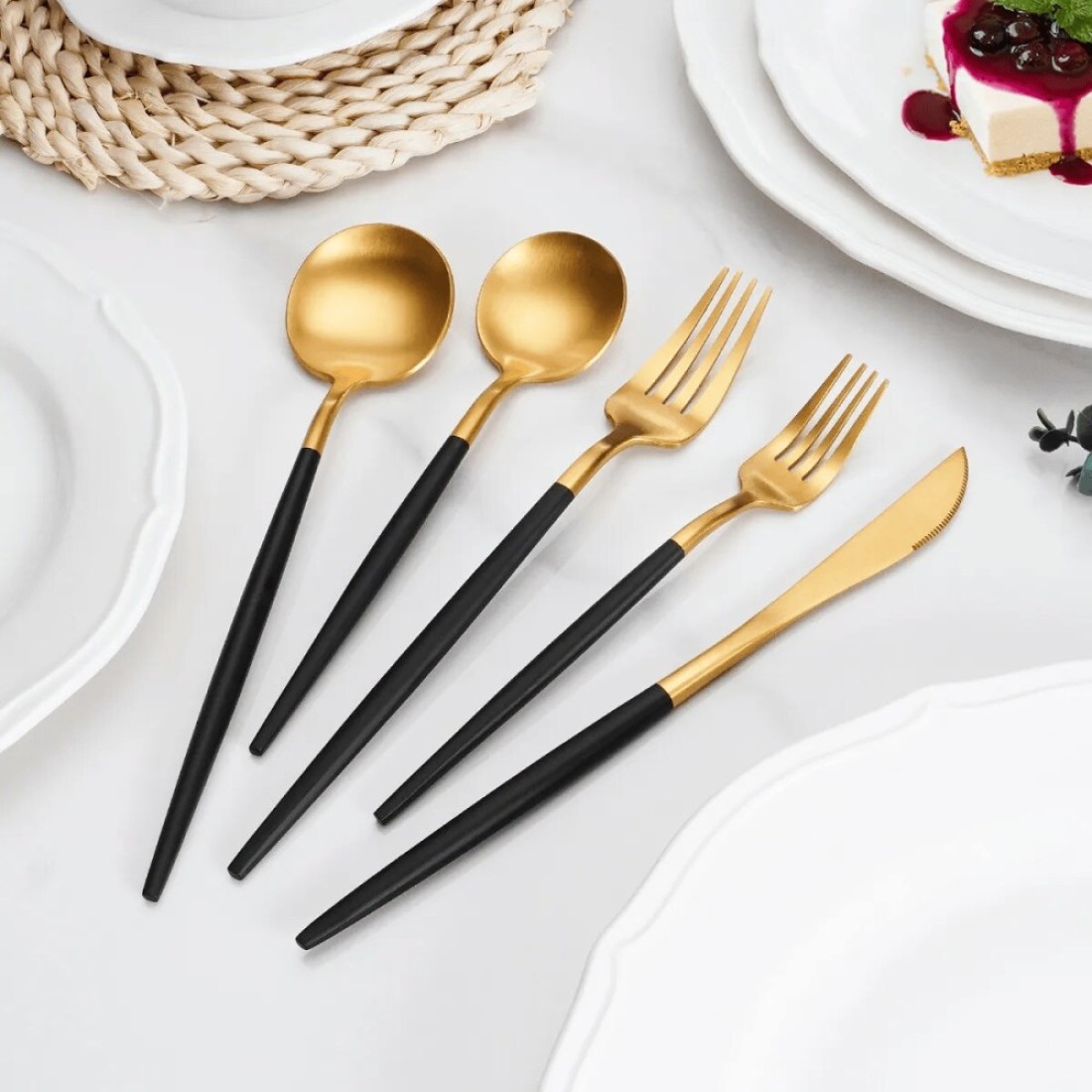 MAAC Home Premium Black and Gold Dining Collection - Set of 30 Luxurious Elegant Durable and Classic Premium Design Cutlery Set Perfect for everyday use, and get together, restaurant, banquet
