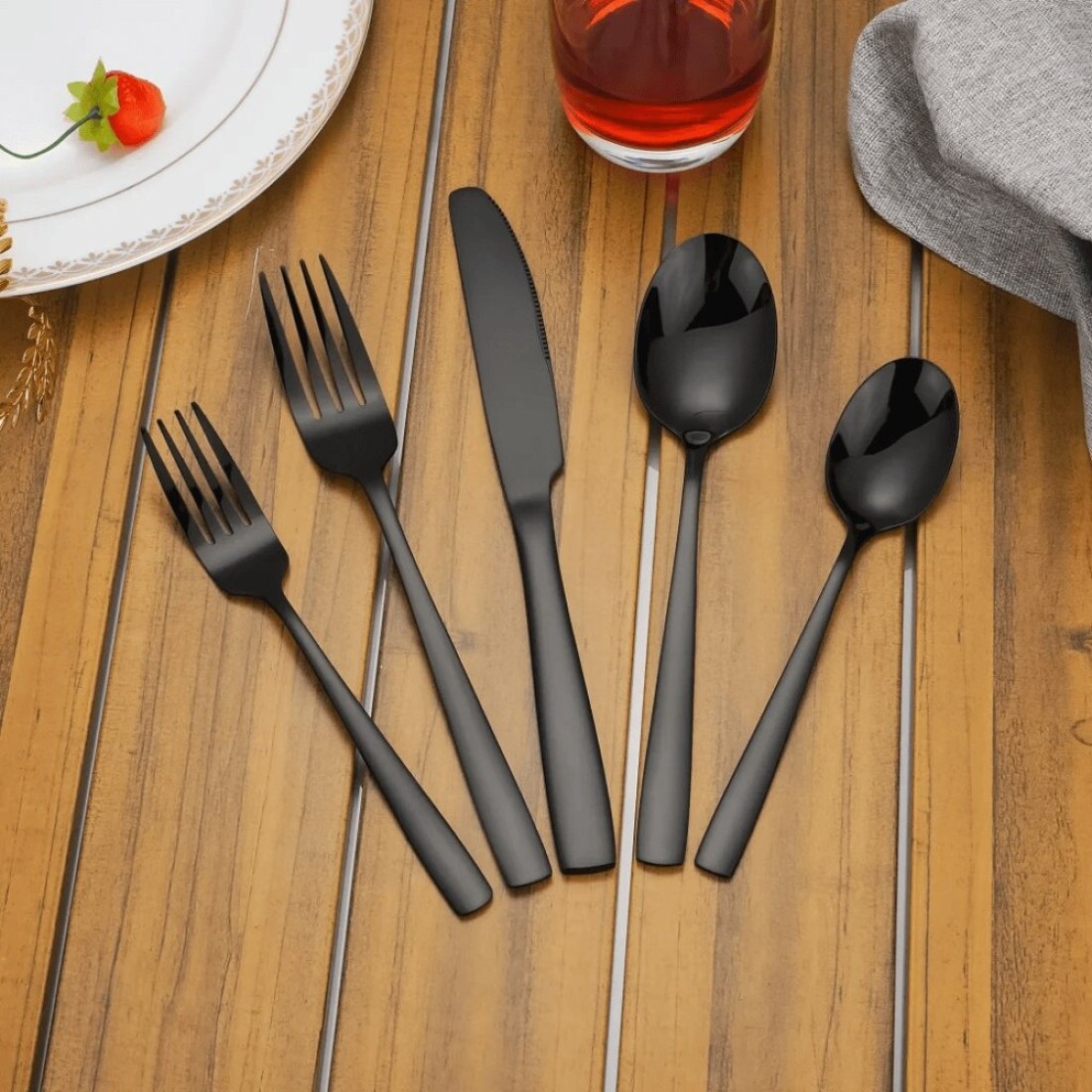 MAAC Home Bold Black Cutlery Set for Modern Kitchen - Set of 10 Luxurious Elegant Durable and Classic Premium Design Cutlery Set Perfect for everyday use, and get together, restaurant, banquet