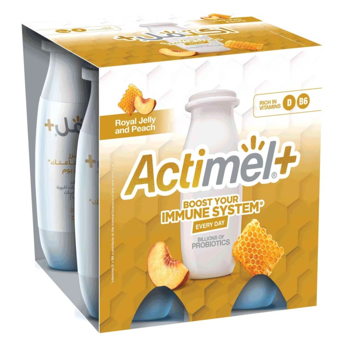 Actimel Probiotic Dairy Drink Royal Jelly and Peach 93ml Pack of 4