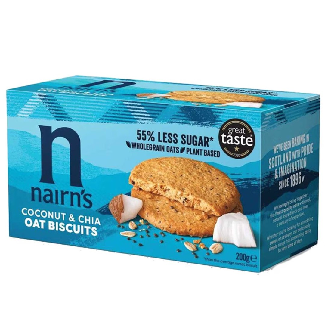 Nairn&#39;s Less Sugar Coconut and Chia Oat Biscuits, 200g