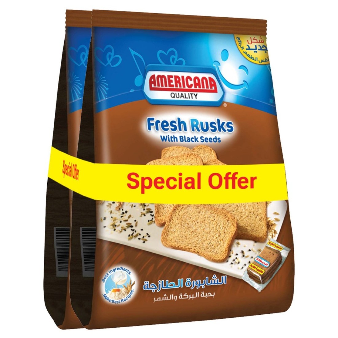 Americana Fresh Rusks with Black Seeds Brown Bag 375g Pack of 2