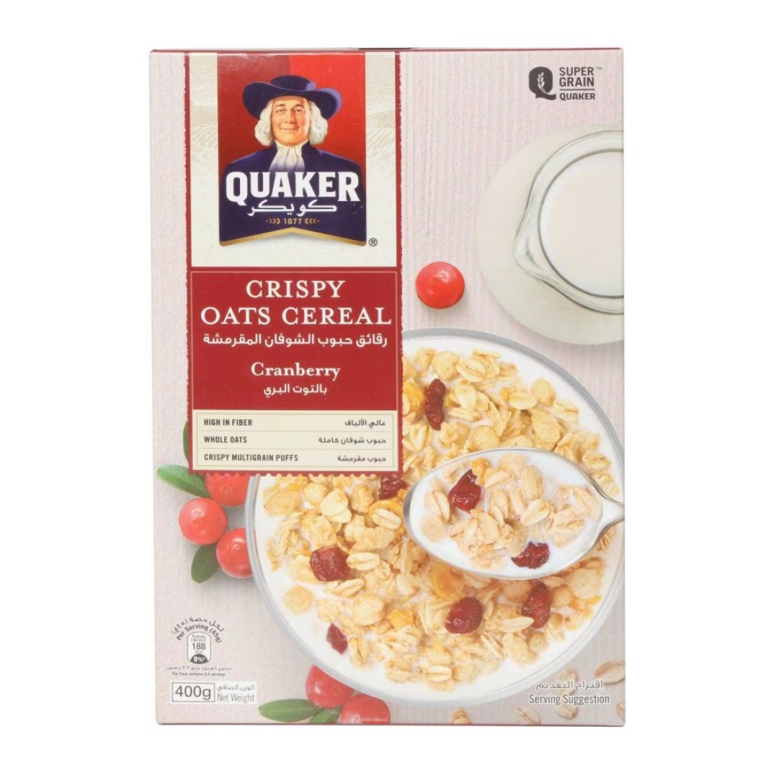 Quaker Crispy Oats Cereal Cranberry, 400g