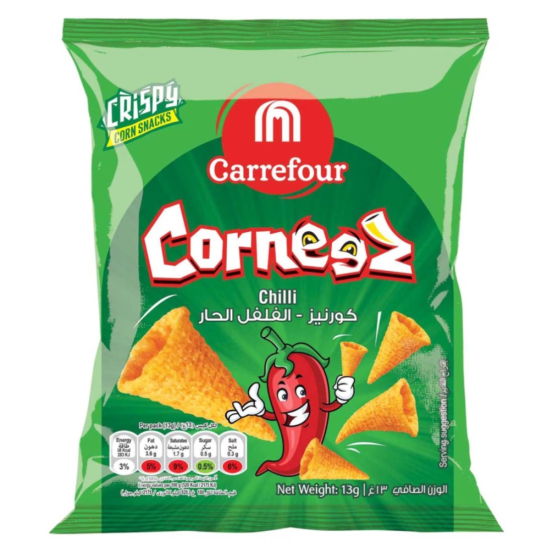 Carrefour Corneez Chilli Flavoured Crispy Corn Snacks, 13g