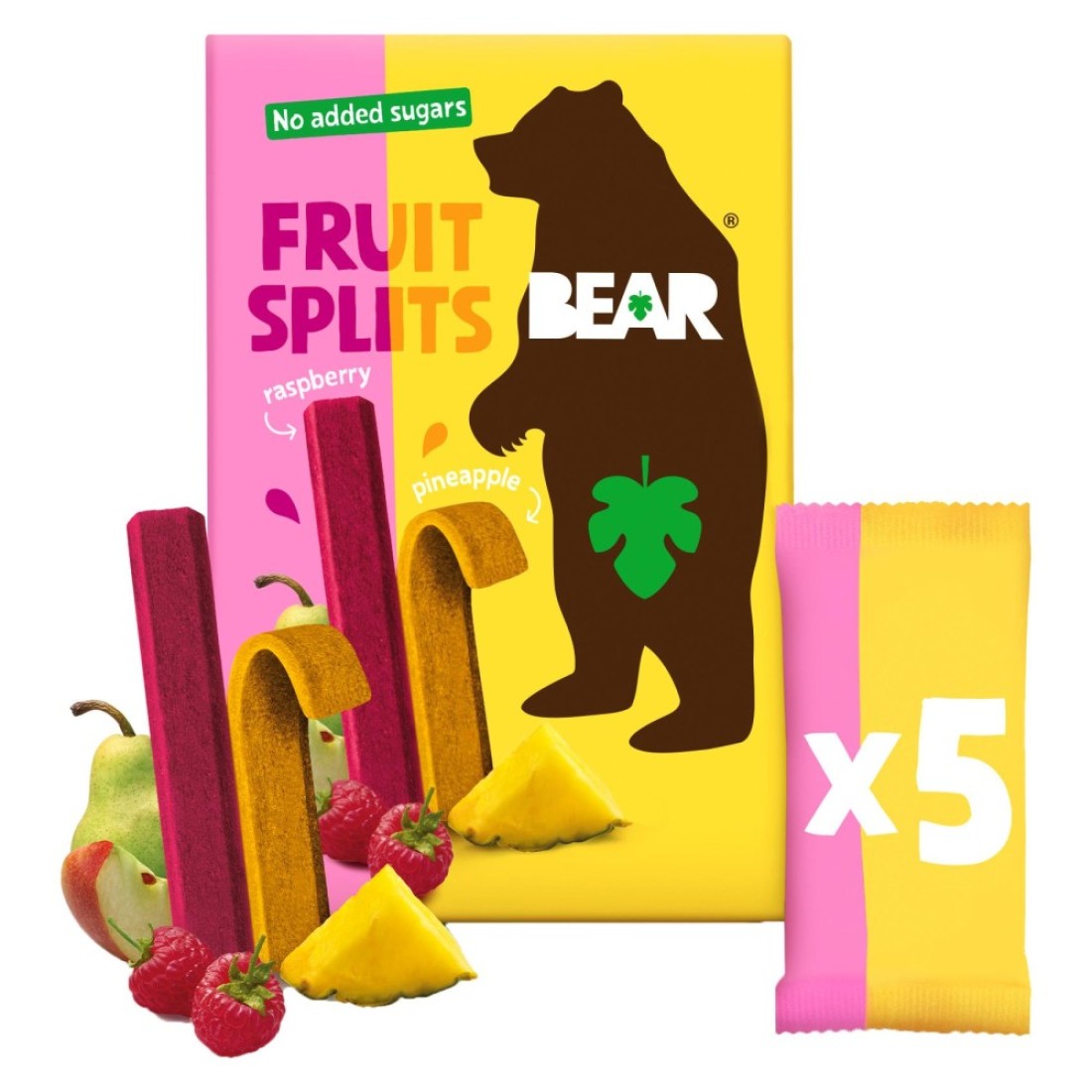 Bear Raspberry and Pineapple Flavour Fruit Splits Snack, 20g Pack of 5