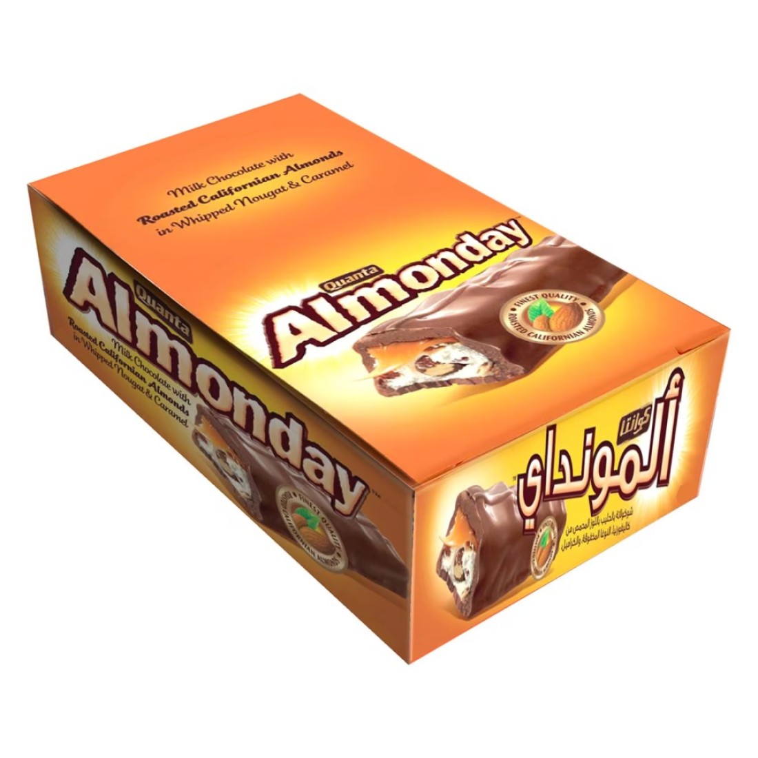Quanta Almonday, Milk Chocolate with Roasted Californian Almonds in Whipped Nougat and Caramel, 28g Pack of 12