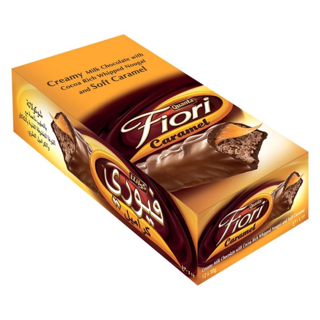 Quanta Fiori Caramel, Creamy Milk Chocolate with Cocoa Rich Whipped Nougat and Soft Caramel, 30g Pack of 12