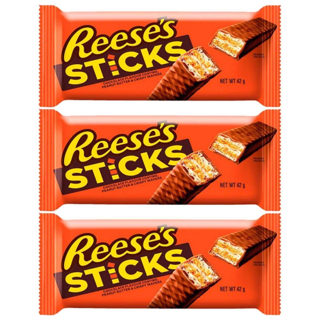 Reese&#39;s Stick Chocolate Flavour Coating Peanut Butter and Crispy Wafers, 42g Pack of 3