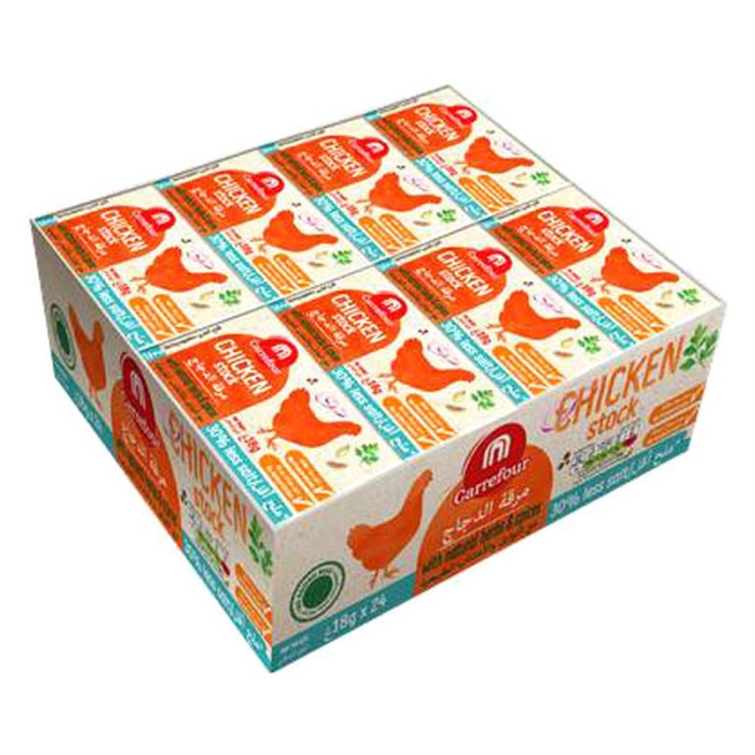 Carrefour Chicken Stock with Natural Herbs and Spices, 30 Less Salt, 18g Pack of 24