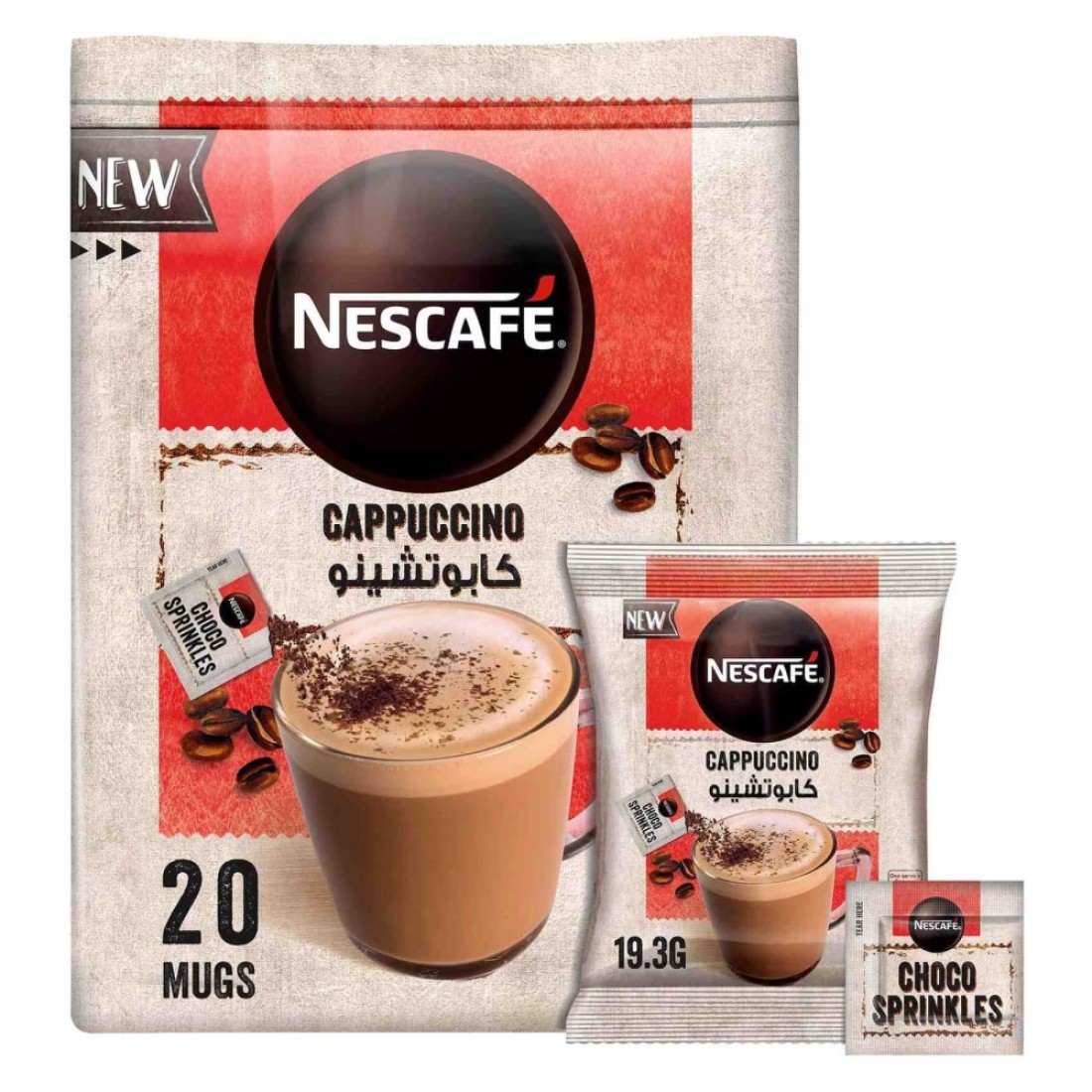 Nescafe Cappuccino Foamy Coffee Mix Choco Sprinkles, 19.3g Pack of 20