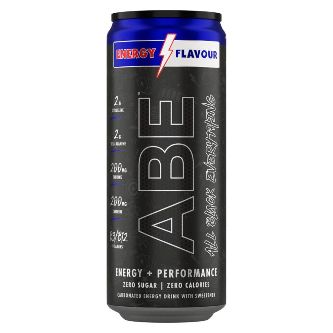 Applied Nutrition ABE All Black Everything Performance and Energy Flavour Zero Sugar Zero Calories Carbonated Energy Drink with Sweetener 330ml