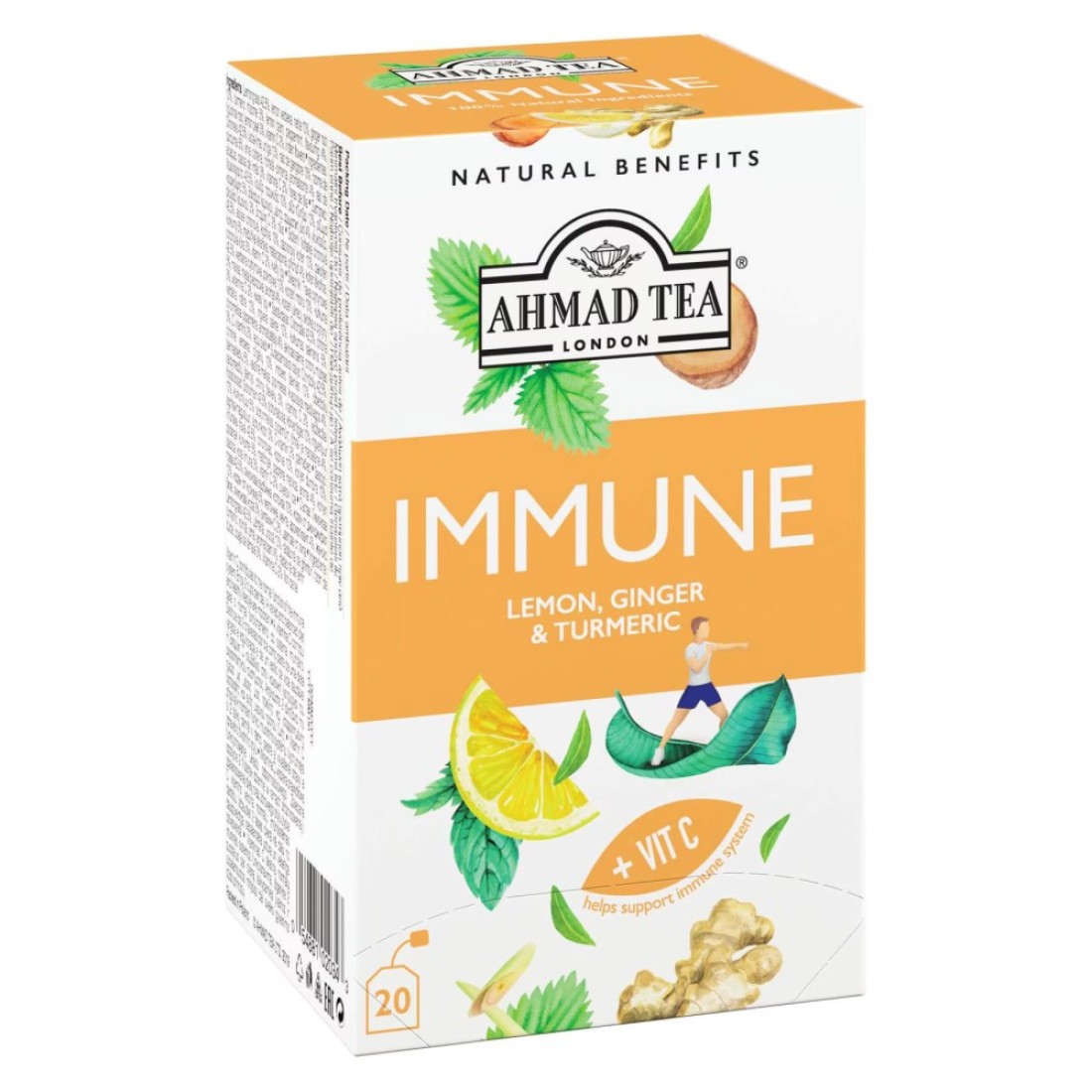 Ahmad Tea Immune Lemon and Ginger with Turmeric Plus Vitamin C Tea Bags 20 Tea Bags